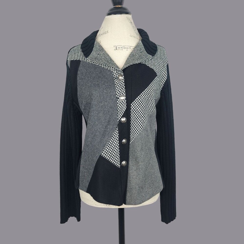 Vintage Austin Reed Gray Sweater Large Black Cardigan NWT 80s